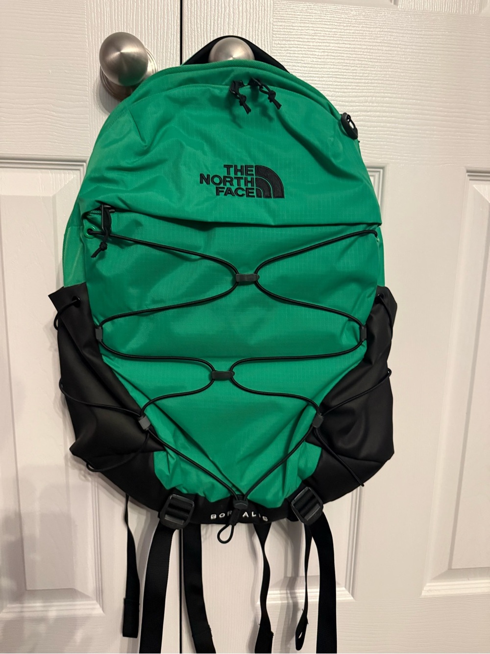 The North Face Borealis Green and Black Backpack with Bungee Front